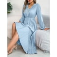 thumbnail image 3 of Fall Dresses for Women Women's Elegant Wrap V Neck Lantern Sleeve Empire Waist Pleated Flowy Maxi Long Dress, 3 of 5