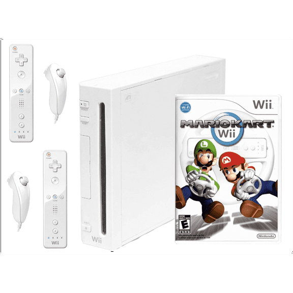 Pre-Owned Nintendo Wii Console White with 2 Sets of Controllers & Mario Kart Bundle System