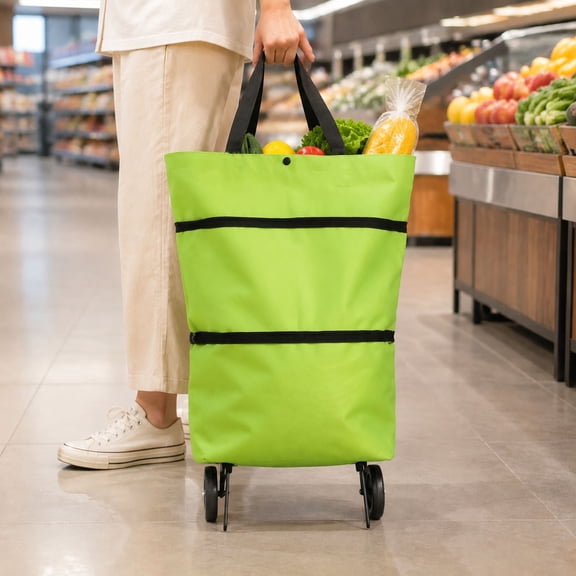 Foldable Rolling Shopping Tote Bag with Detachable Wheels, Reusable Expandable Grocery Trolley Cart for Supermarket, Laundry, Travel and Outdoor Use