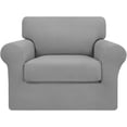 thumbnail image 1 of 2-Piece Stretch Sofa Slipcover Couch Sofa Cover for Separate Cushion Couch Furniture Protector Soft with Elastic Bottom, Spandex Jacquard Fabric Small Checks（Light Gray,Chair）, 1 of 7