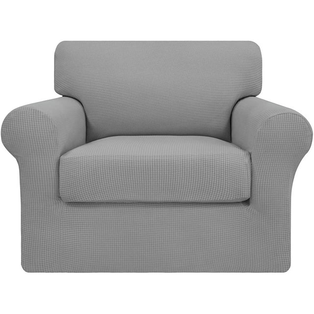 2-Piece Stretch Sofa Slipcover Couch Sofa Cover for Separate Cushion Couch Furniture Protector Soft with Elastic Bottom, Spandex Jacquard Fabric Small Checks(Light Gray,Chair)