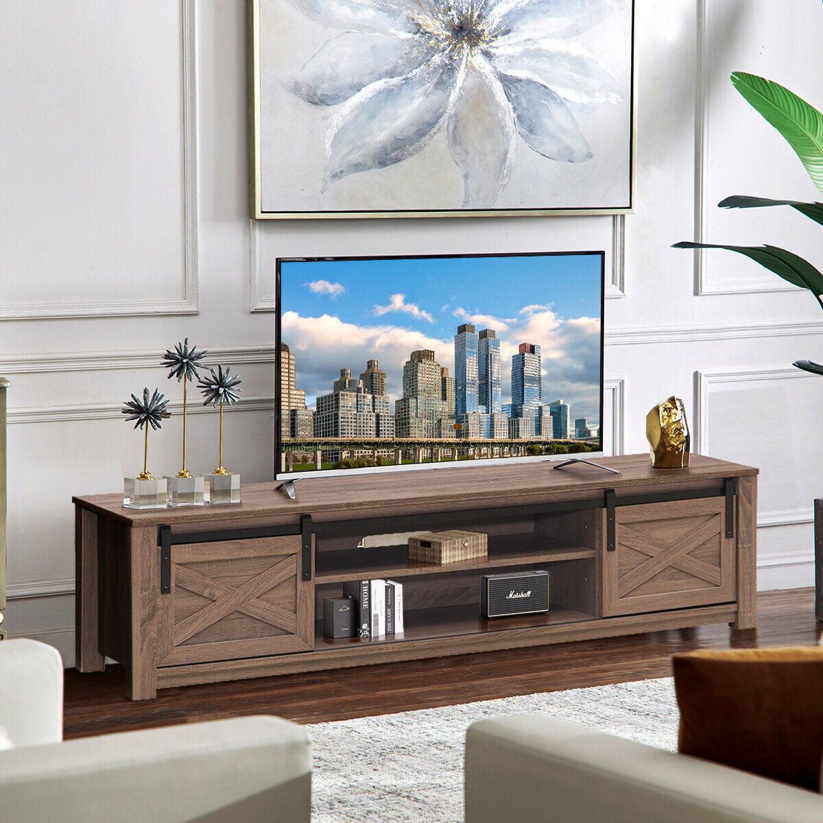 Gymax Sliding Barn Door TV Stand for TV's up to 65 ...