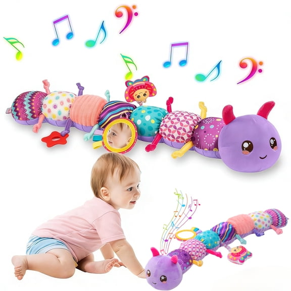 Baby Girls Toys 0-6 Months,6-in-1 Infant Musical Caterpillar Toys Stuffed Animals with Ruler Design,Mirror,Pull String&Ring Bell,Baby Girl Gift, Baby Girl Toys 6 to 12 Months