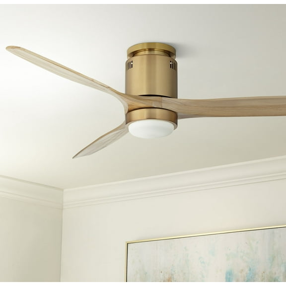 Casa Vieja 52" Windspun Modern Indoor Ceiling Fan 3 Blade LED Light Remote Control Soft Brass Finish Bedroom Hugger DC Motor