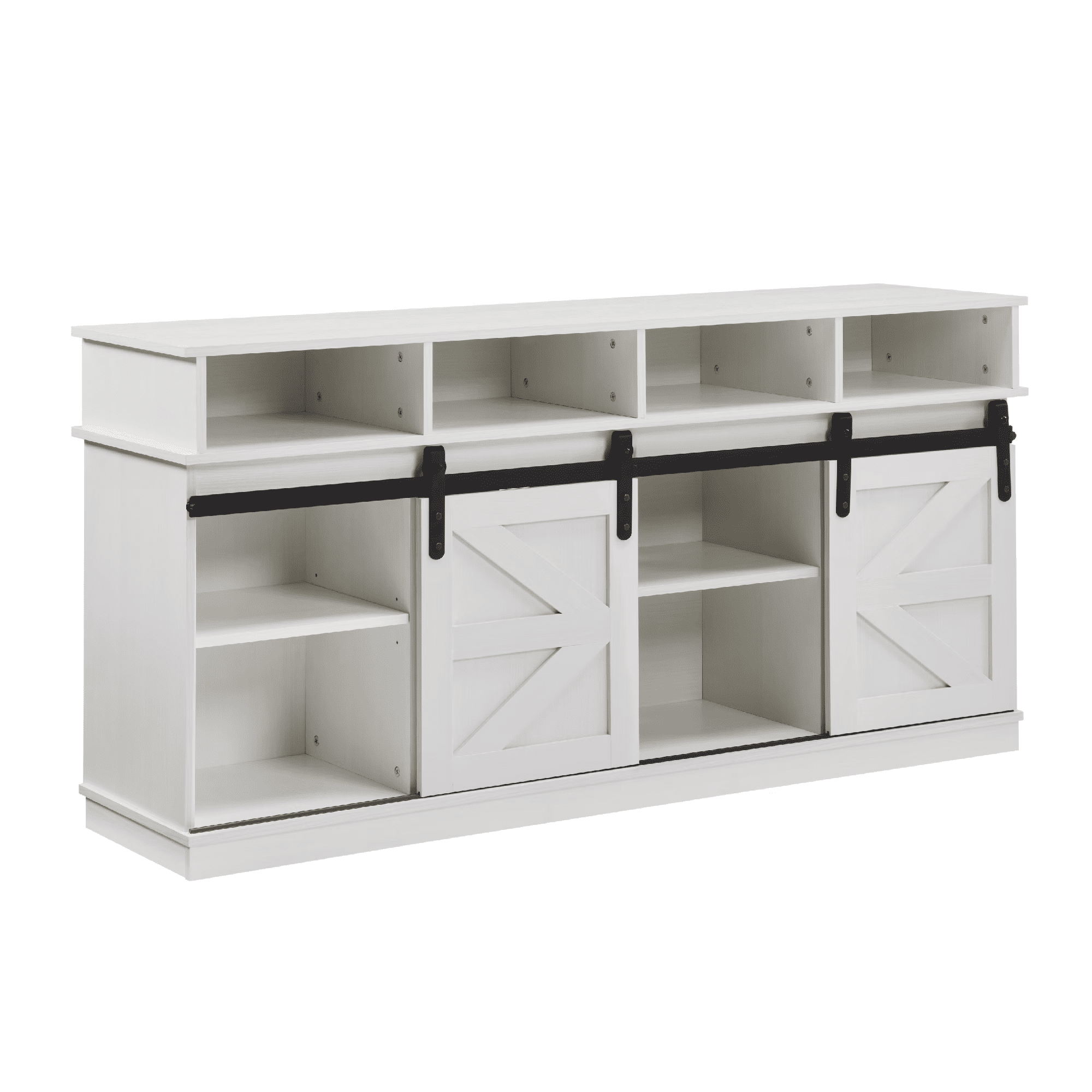 Aukfa Farmhouse Sliding Barn Door TV Stand for TVs Up to 65",Storage Cabinet Table,White