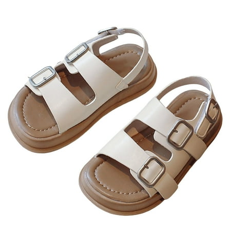 Caqnni Baby Toddler Girls PU Leather Soft Open Toe Summer Sandals Flower Princess Flat Shoes Formal & Dailywear Girls Shoes