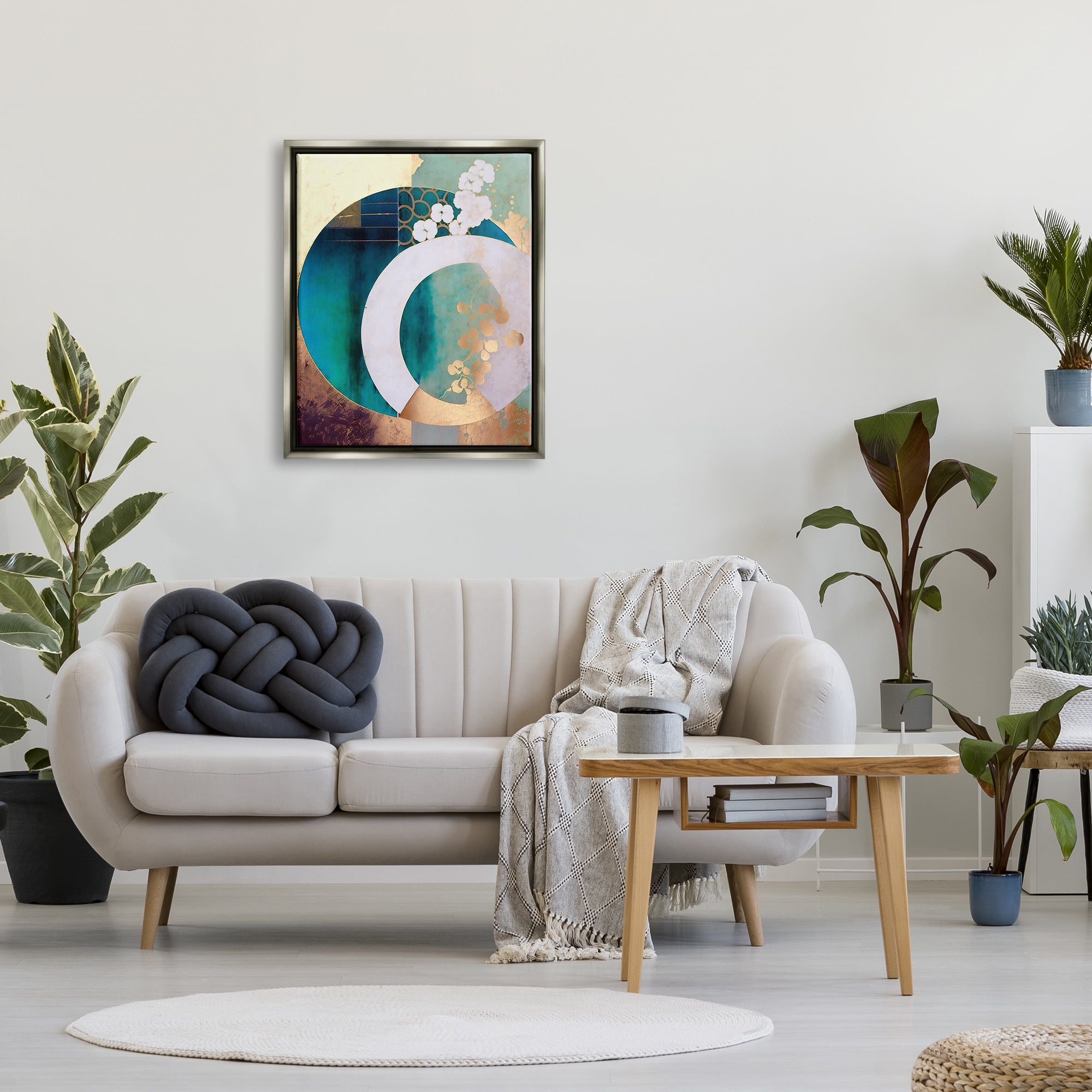 Stupell Industries Asian Moon Abstraction Abstract Painting Gray Floater Framed Canvas Art Print Wall Art, 25 x 31