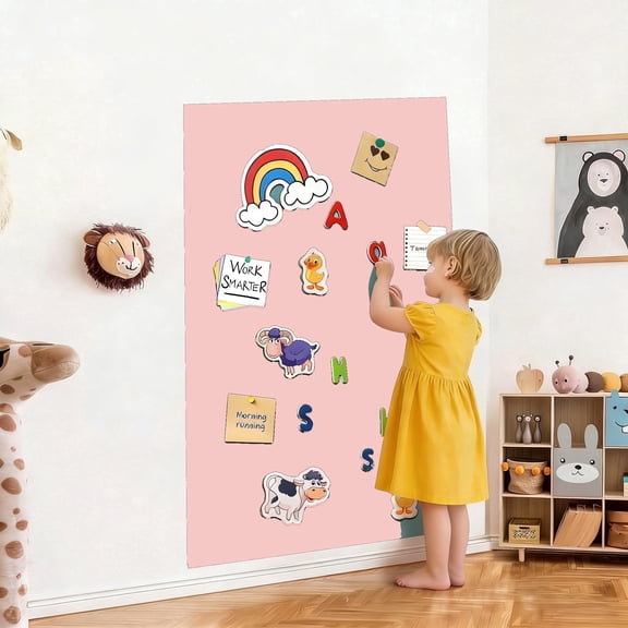 Magnetic Chalkboard Contact Paper,24"x36" pinkboard Wallpaper Peel and Stick,Magnetic PinkBoard Wall Decal for Home Playroom Classroom