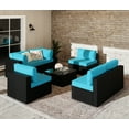 thumbnail image 5 of Walsunny 7 Piece Outdoor Patio Conversation Set, Rattan Sectional Sofa Set, All-Weather Outdoor Modern Sectional Furniture Wicker Couch with Glass Coffee Table, for Patio Deck Garden Pool,Blue, 5 of 8
