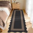 thumbnail image 3 of HIWEAVER Black/Brown 2' x 6' Easy Jute Runner for Kitchen Non Slip Stain Resistant Scalloped Indoor Outdoor Throw Carpet Non Shedding Modern Geometric Mat for Hallway Outdoor Patio Rug, 3 of 7