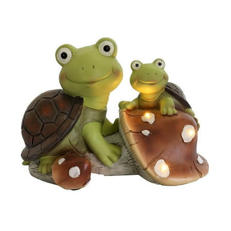 OUSITAI Garden Statue Cute Frog Face Turtles Figurines Solar Powered Resin Animal Sculpture with 3 Led Lights for Patio Lawn  Garden Decor