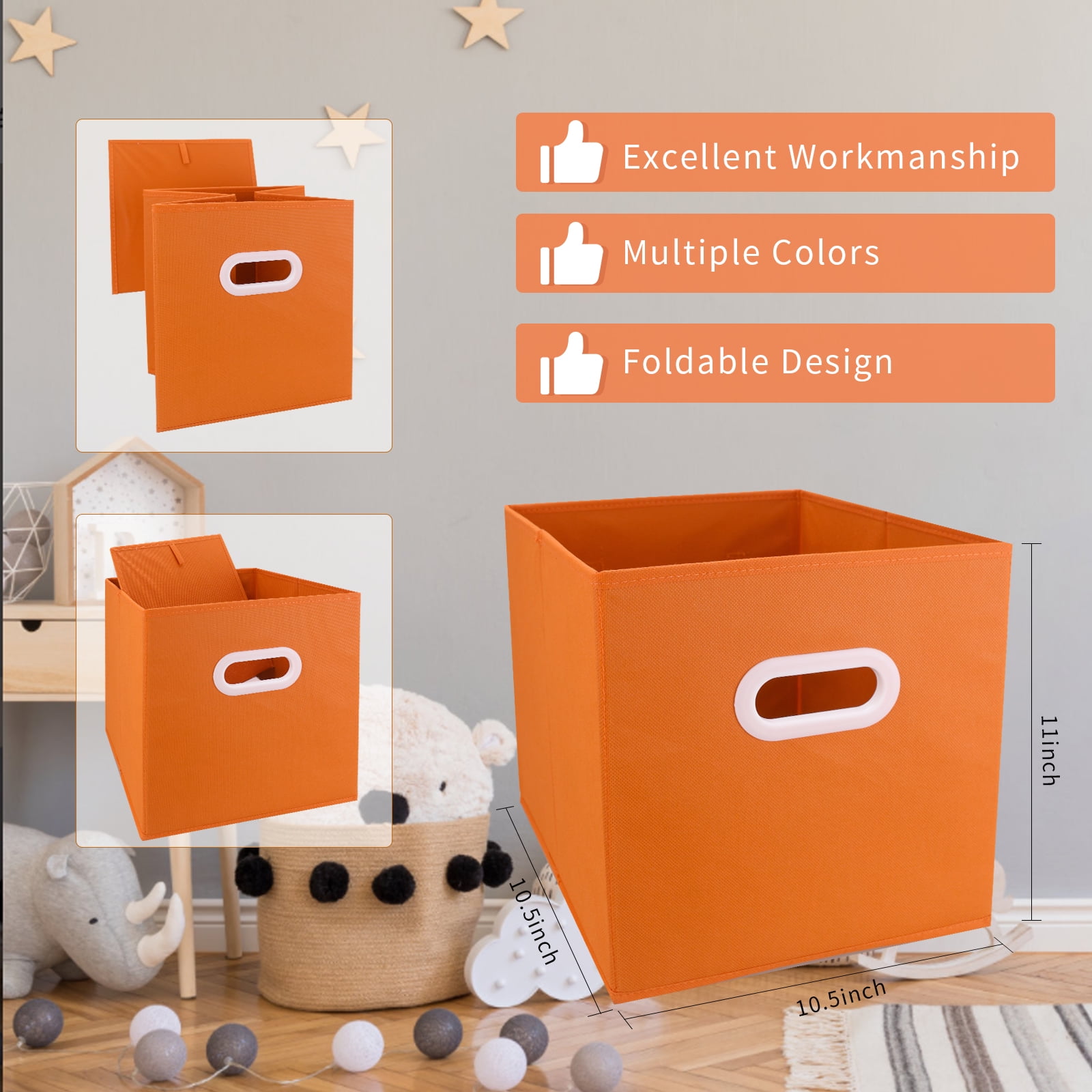 Lourome Storage Cubes, 11-inch Cube Storage Bin, 6 Sets Foldable Fabric Storage Cubes With Handles, 6 Cube Storage Organizer, Storage Cube Bins for Toys, Clothes and Books.
