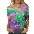 thumbnail image 2 of DDAPJ pyju Mardi Gras Outfit for Women Dressy Casual 3/4 Length Sleeve Womens Tops Crewneck Mardi Gras Sparkly Shirt Carnival Party Blouses Multicolor XXL, 2 of 5
