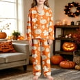 thumbnail image 4 of WOYY Girls Halloween Pajamas Pumpkin Print Button Down Long Sleeve Top Pants, Sizes 3-14, 4 of 6