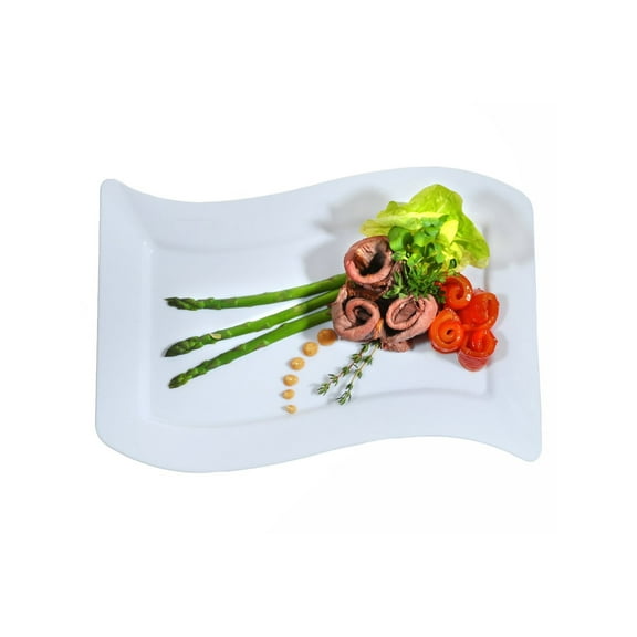 Emi Yoshi 10" White Rectangular Wave Dinner Plastic Plates 10ct