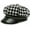 Black, variant on Plaid Newsboy Cap for Women PU Leather Newsboy Hats Tweed 8 Panels Octagonal Hats with Metal Chain Decoration