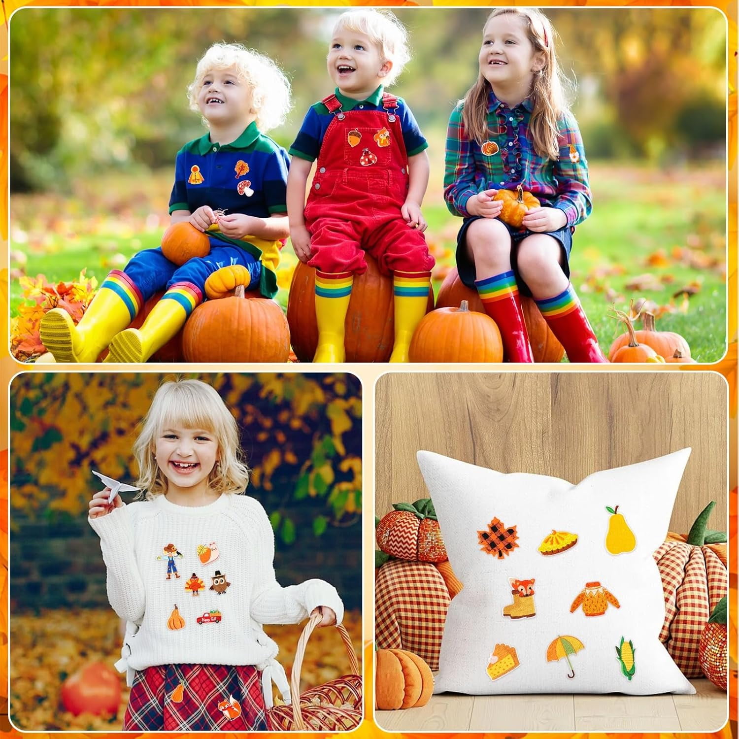 AP 60pcs Fall Autumn Iron on Patches Random Assorted Thanksgiving Day Embroidered Sew Applique Repair Patch Fall Leaf Pumpkin Turkey Maple Leaves Gnome Acorn DIY Crafts for Clothing Jacket Jeans