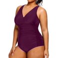 thumbnail image 2 of GHSDFBB Women Plus Size One Piece Swimsuits V Neck Tummy Control Bathing Suits Retro Ruched Swimwear, 2 of 6