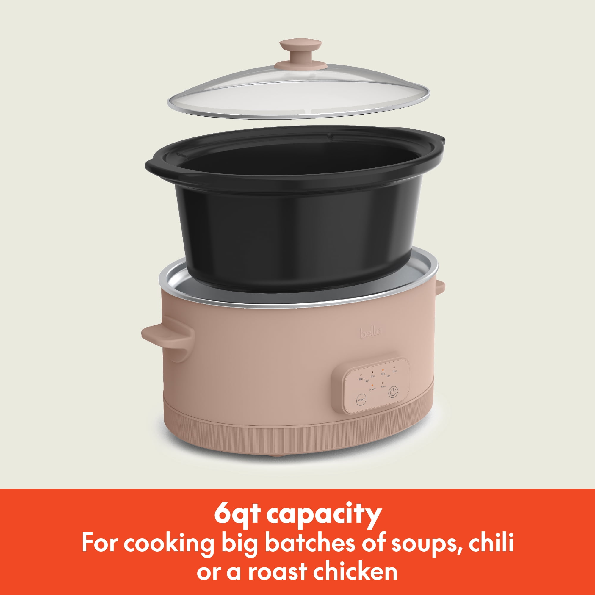 bella 6 Qt Digital Programmable Slow Cooker with Ceramic Nonstick Coating, Adjustable Temperature & Cooking Time, Dishwasher Safe Pot & Tempered Glass Lid, Blossom