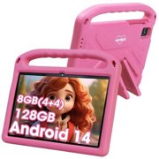 A-Sonic XS71659 2025 Upgraded Kids Tablet - 10 in. Android 14 Tablet for Kids - 8GB - 4 Plus 4 RAM Plus 128GB Storage - 6000mAh Long Battery - Dual Cameras - Great Tablet for Toddlers - Pink