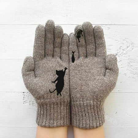 

Ladies Woolen Gloves Autumn And Winter Outdoor Warm Cat Printing Gloves