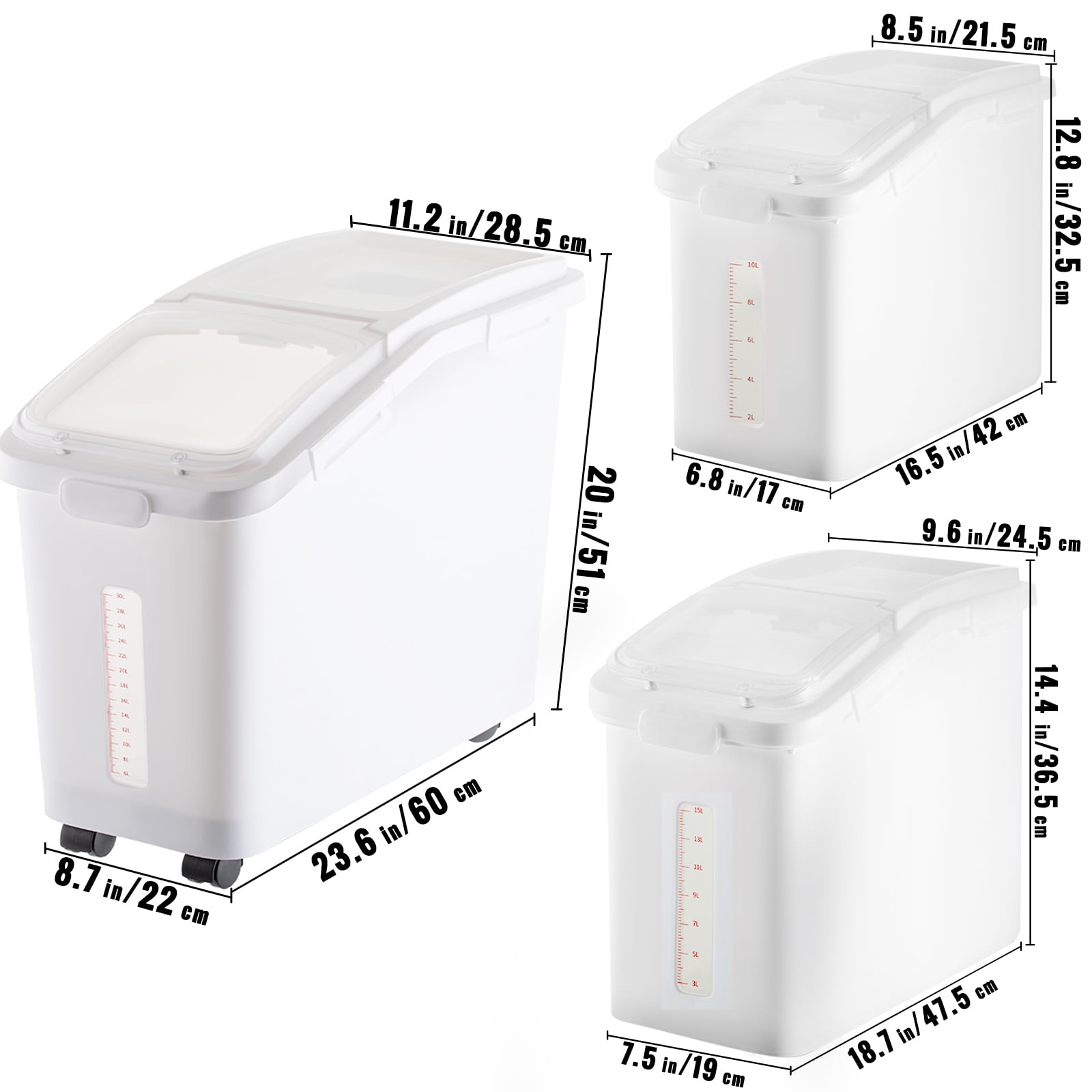 YITAHOME Ingredient Flour Storage Bin, Commercial 31.5 Gallons(10.5 Gal X3 Pcs) Rice Storage Containers, 750 Cups Flour Bins with Wheels,Clear