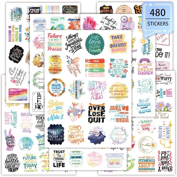 Motivational Positive Calendar Stickers 480 Pieces for Adults Planner - 24 Sheets Inspirational Words for Water Bottle, Diary, Album - Letter Stickers for Teens, Kids, Students