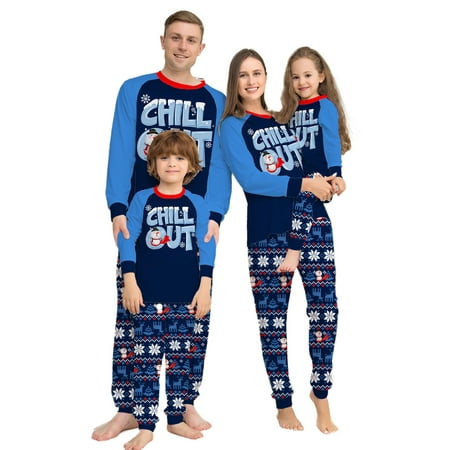 

Family Matching Christmas Pajamas Sets Letter Print Crew Neck Long Sleeve Tops + Pants Loungewear Soft Holiday Clothes Sleepwear