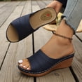 thumbnail image 3 of Rokment Womens Orthopedic Platform Wedges High Heels Slides Sandals with Massage Sole 2026 Beach Summer Comfortable Hollow out Leather Arch Support Walking Slip on Dressy Shoes Blue Size 7.5, 3 of 7