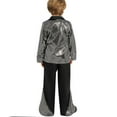 thumbnail image 3 of Curuila Kids Boys Girls Two Piece Set Long Sleeve Solid Color Sequins Lapel Button Pullover Tops Long Pants Fashionable Autumn Outfits Suit Silver Size 9-11 Years, 3 of 8