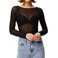 thumbnail image 4 of Funicet Women's Long Sleeve See Through Mesh Sheer Solid Top Blouse Shirts, 4 of 8