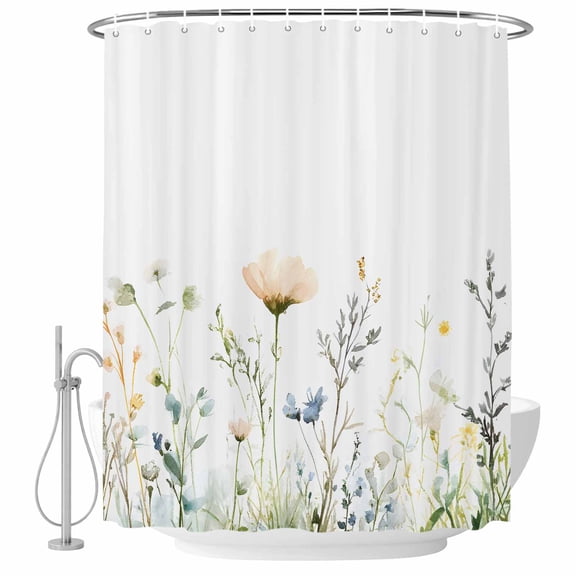 Elegant Spring Floral Shower Curtain Set - Extra Long 72" x 96" Washable Bathtub Curtain with 12 Hooks, Pastoral Summer Botanical Waterproof Fabric Stall Shower Curtains for Bathroom/Bathtub Décor