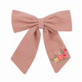 thumbnail image 2 of Vorkoi Baby Girl Embroidery Flower Plain Bows Hair Clips, Fabric Cotton Linen Handmade Hair Accessories for Little Girls Toddler Kids Children, 2 of 5