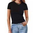 thumbnail image 2 of Drses Womens Summer Tops Short Sleeve Crew Neck Tops Casual Slim Fit Ribbed Knit Basic Tee Shirt, 2 of 6