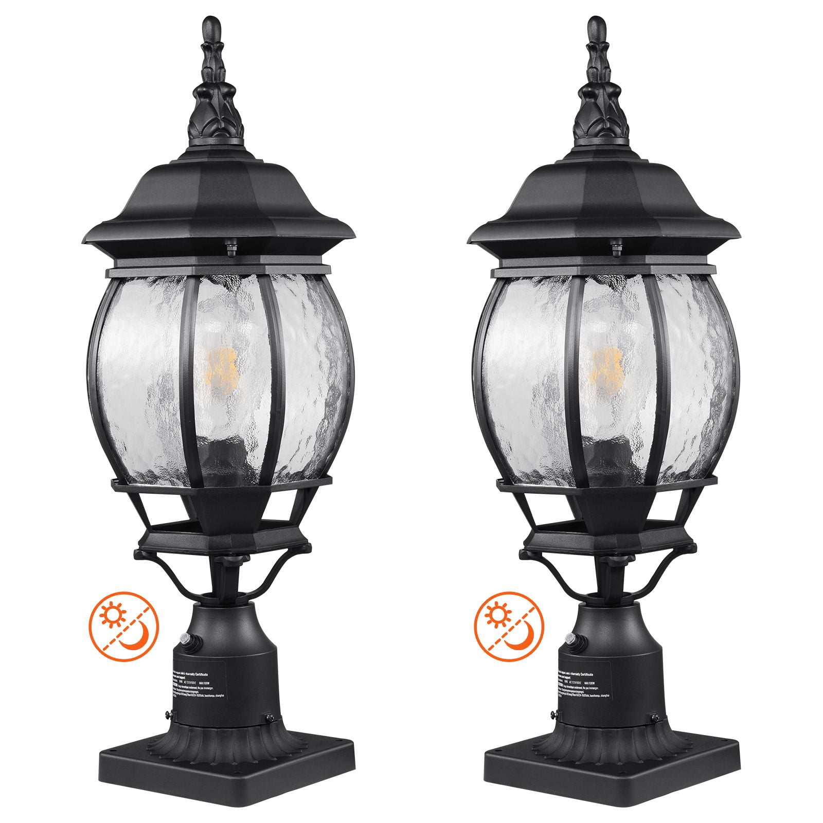 Dranite 2-Pack Outdoor Lamp Post Lights, 20.87in Pier Mount with Dusk to Dawn Sensor