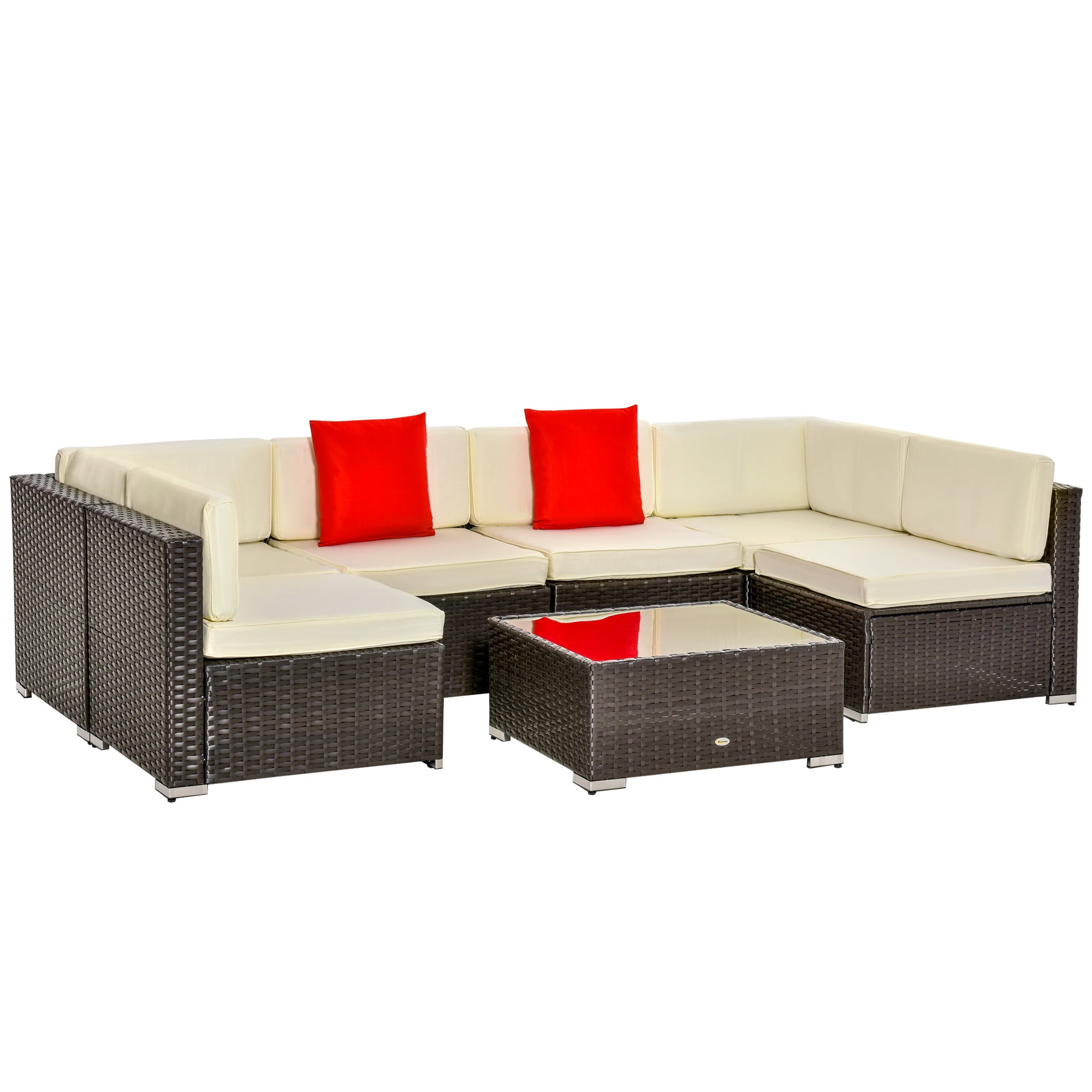 Outsunny 7-Piece Rattan Outdoor Patio Furniture Set with Coffee Table, Cream White