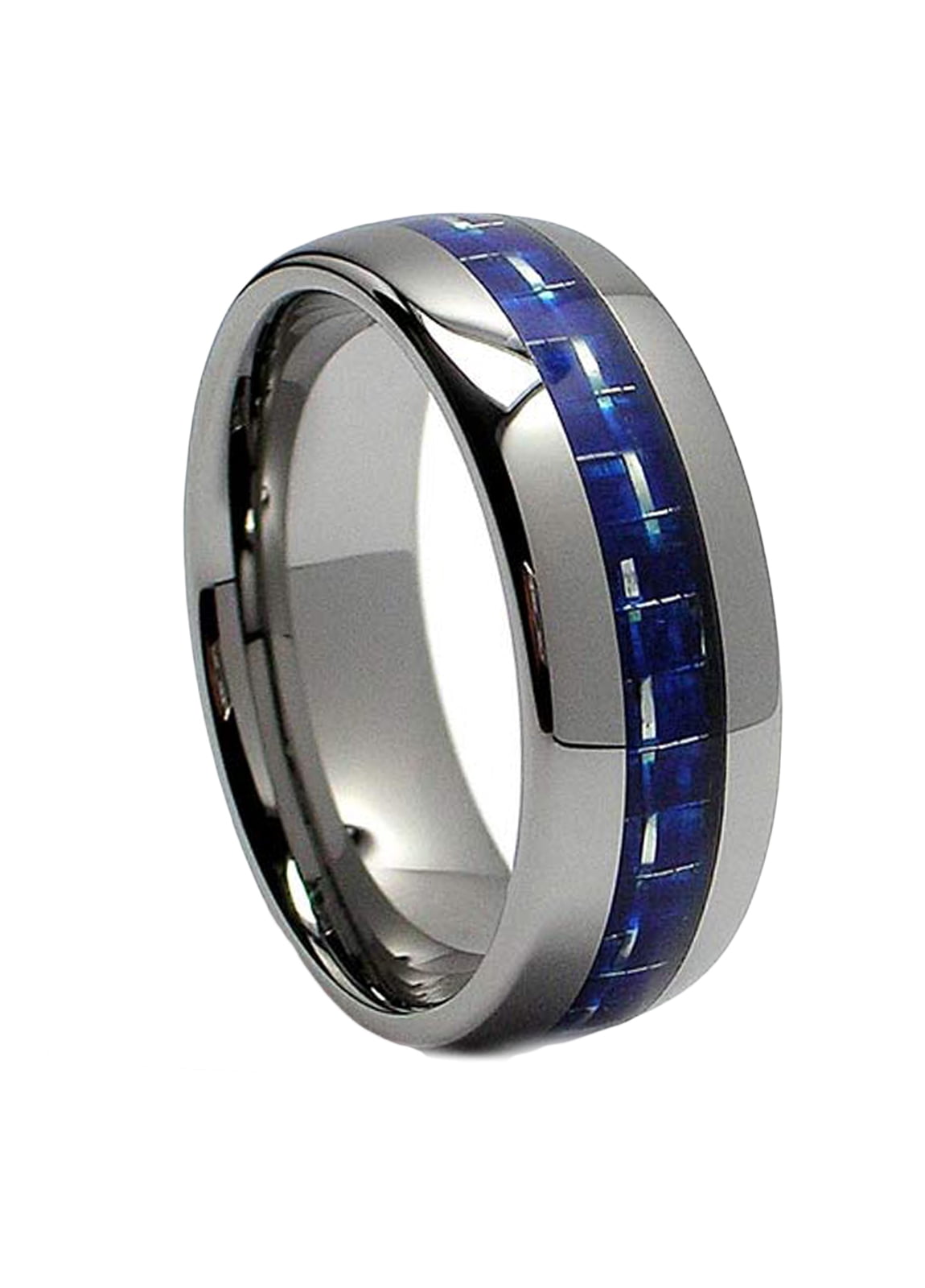 8mm Men Tungsten Carbide Silver carbon Fiber Inlay Domed Wedding Band Ring