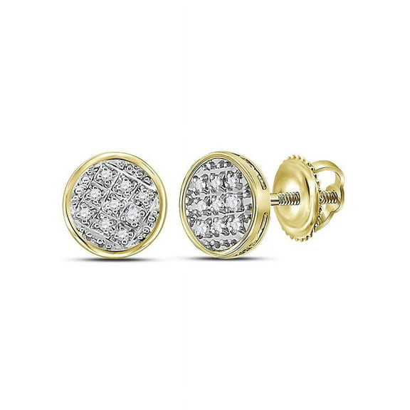 10kt Yellow Gold Mens Round Diamond Circle Cluster Stud Earrings 1/20 Cttw