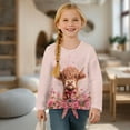 thumbnail image 4 of Xixirimido Highland Cow Roses Pink Printed Girls Long Sleeve Shirts Cute Kids Fashion Crew Neck Tunic Tops Tie-hem Tees for Fall Winter, Size 11-12, 4 of 7