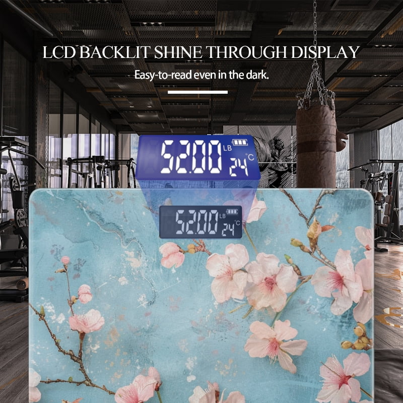 Bathroom Scale, Highly Accurate Digital Body Scale,Precisely Measures Weight up to 400 lbs-Spring Cherry Blossoms On Grunge Blue Wall Backdrop