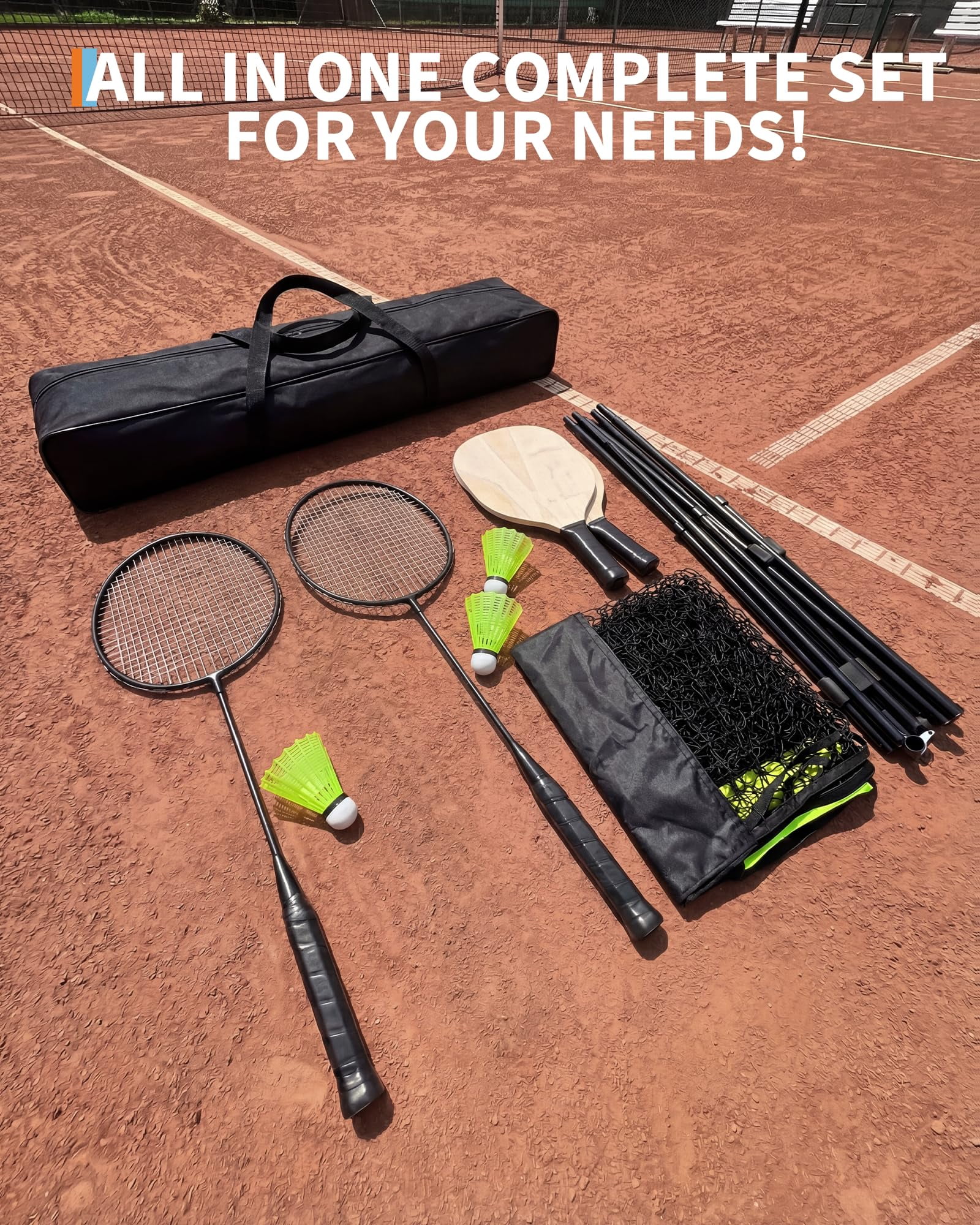 Portable Badminton Net 17FT, Height Adjustable Volleyball Net 3.5-5ft, Foldable Pickleball Net with Poles & Carry Bag, Easy Setup Nylon Set for Backyard, Indoor & Outdoor Games