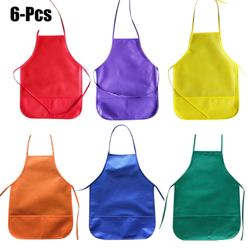 6PCS Nonwoven Kids Apron Set of 6 Assorted Colors Painting Aprons for
