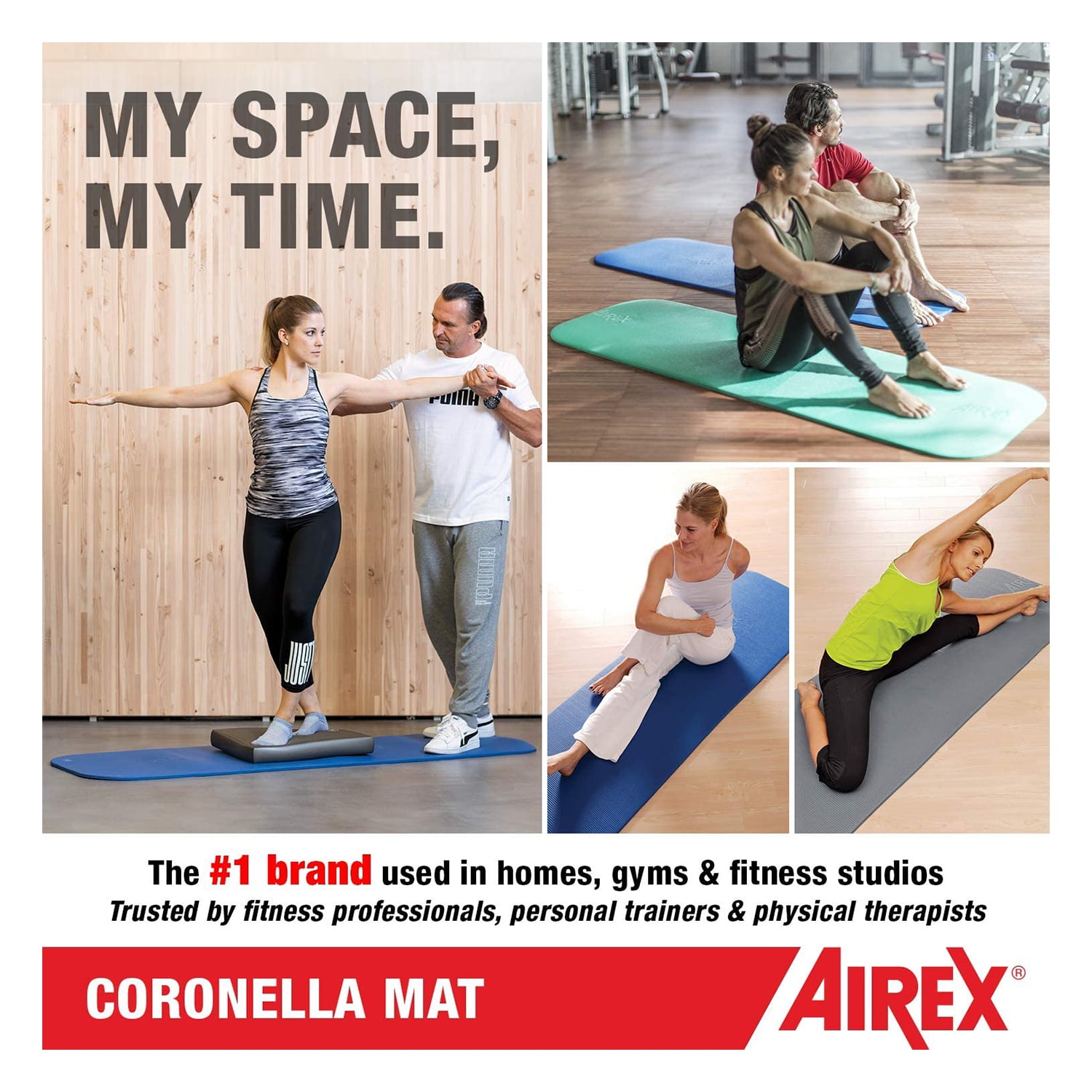 Airex Coronella Closed Cell Foam Fitness Mat With Grommets for Yoga & More, Blue