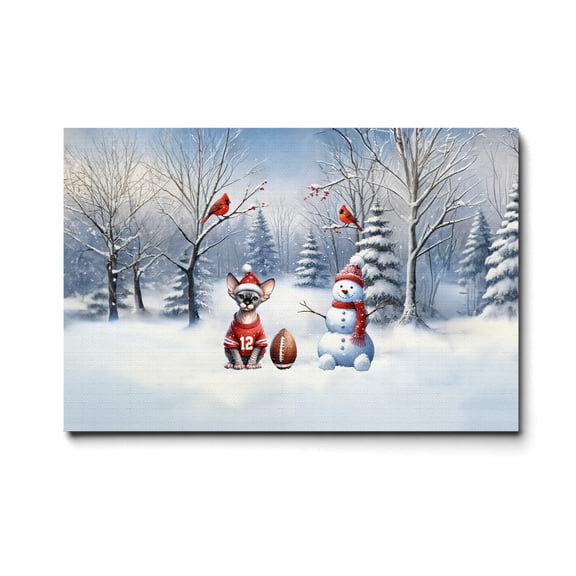 Hello Winter Sphynx Football Snowman Welcome Snowy Morning Horizontal Matte Canvas Poster Cat Lover Kitten Owner Gifts Idea Wall Art Home Decor - 01012