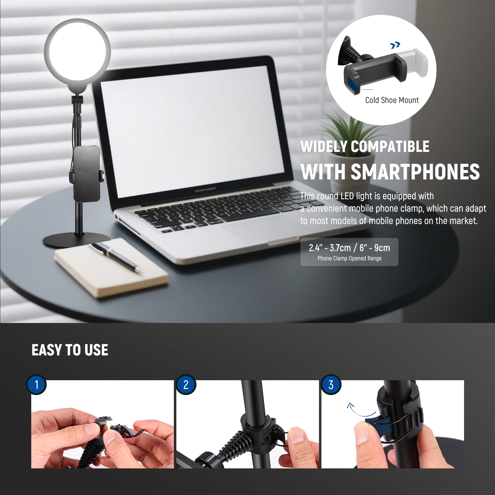 Neewer R06 7" Desk LED Ring Light With Stand & Phone Holder, 10W Dimmable Key Light For Video Recording, Live Streaming & Vlogs