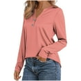 thumbnail image 5 of T-shirts for Women Solid Color V Neck Long Sleeve Button Henley Shirt Tunic Tops Fall Winter Casual Loose Blouses Comfortable Lightweight Fashion Cotton Tees Size S-3XL, 5 of 6