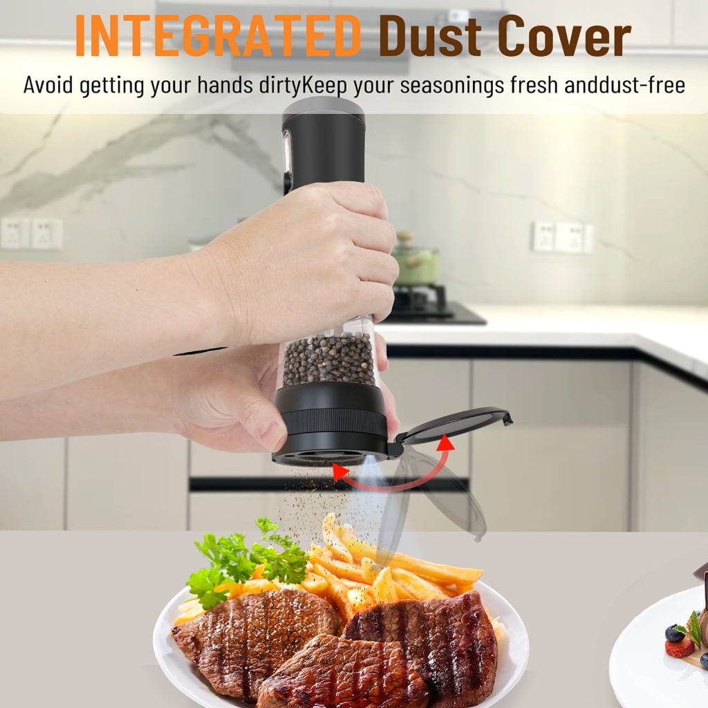 Electric Pepper Grinders Set With USB Charging Dock 100ml Clear Container Spill Cover For Home Cooking