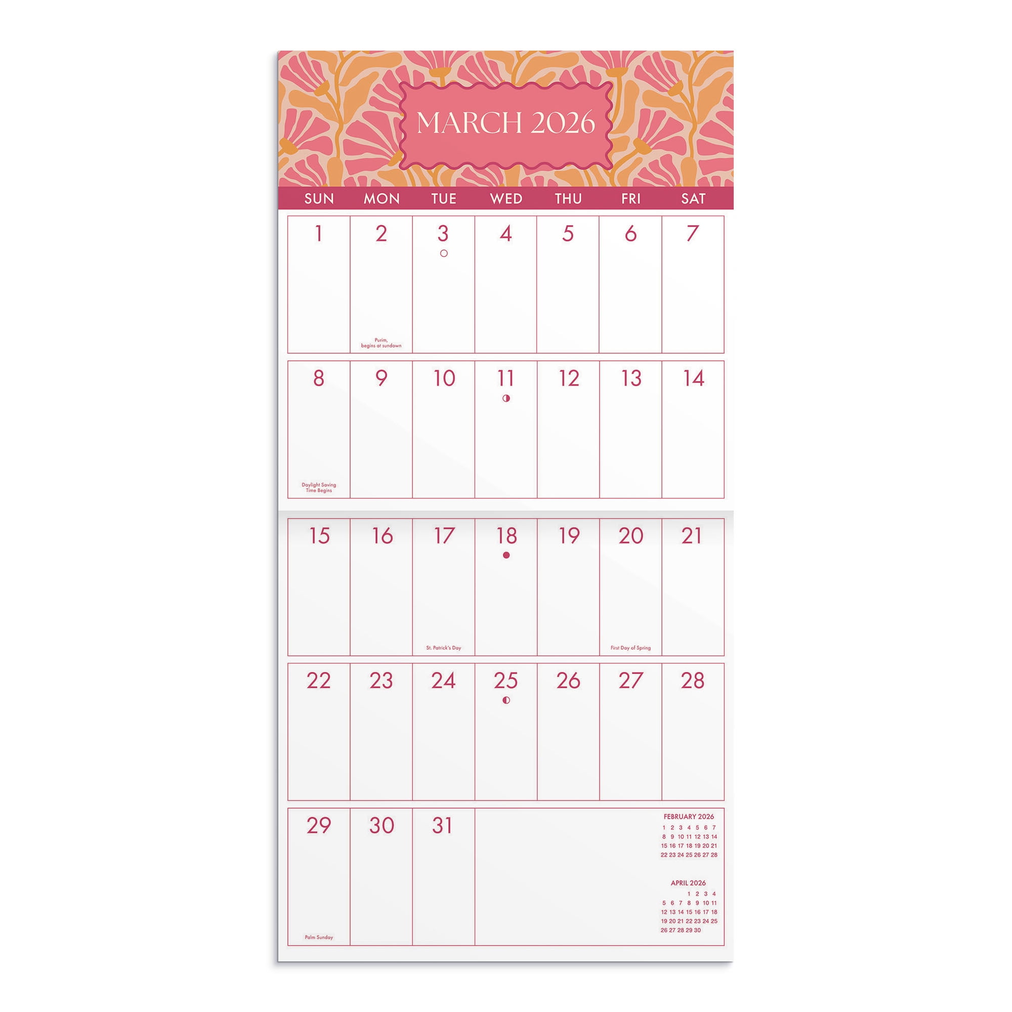 DaySpring Monthly Calendar (12"x12") Lg Grid Floral 12 Month Jan 2026-Dec 2026