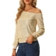 thumbnail image 1 of Top de lentejuelas con hombros descubiertos para mujer de manga larga Disco Party Sparkle Glitter Top Oro XL, 1 of 6