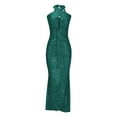 thumbnail image 4 of LYEAA Long Maxi Dresses for Women Sleeveless One Neck Glitter Sequin Dress Off Shoulder Elegant Dress Solid Color Cutout Evening Gown Cocktail Dress Fashion Dress Dress Green XL, 4 of 6